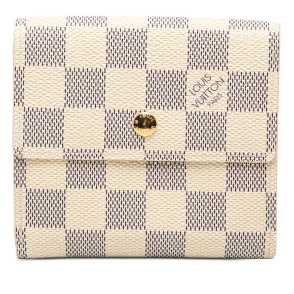 Louis Vuitton Damier Azur Portefeuille Elise Bifold Wallet N61733 White Leath...